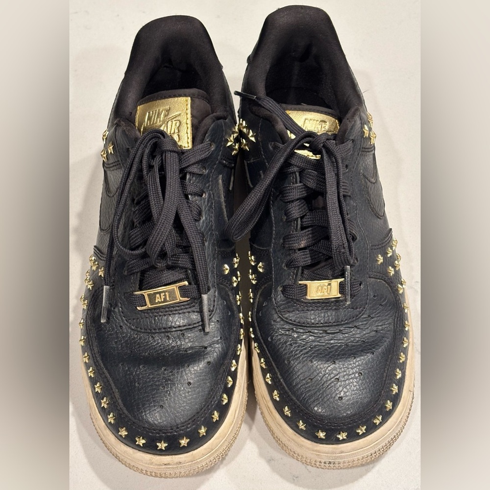 Nike Air Force 1 07 XX GOLD Low Star Studded Black & White Sneakers - Women’s 7 - Picture 7 of 14